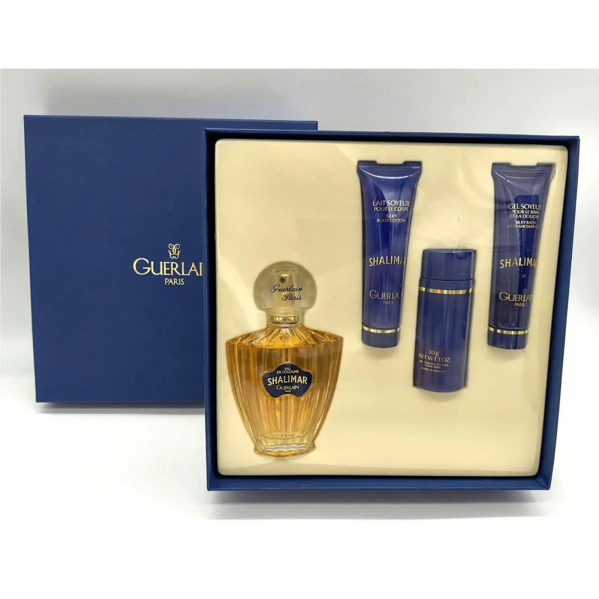 Shalimar 4pc Gift Set Eau De Cologne Perfume Spray 2.5 oz Guerlain Paris
