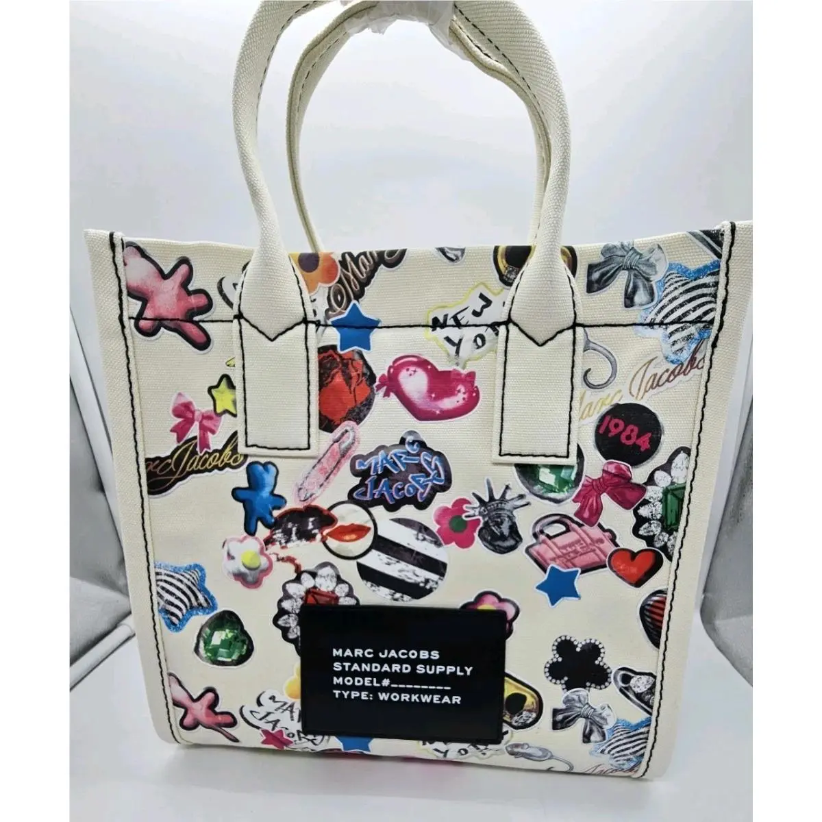 Marc Jacobs Sticker Print Canvas Tote White Limited Edition JL026049