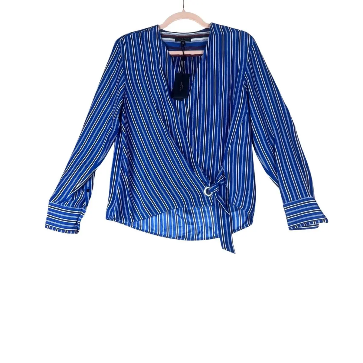 Rag Bone Felix Stripe Popover Blue Multi Silk Blouse XS W292A207B by Rag & Bone