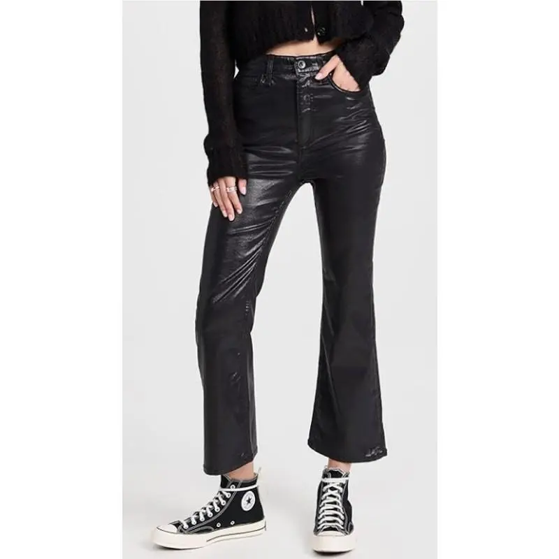 Rag Bone Womens Casey Ankle Jeans Size 33 US 16 Coated Black Flare