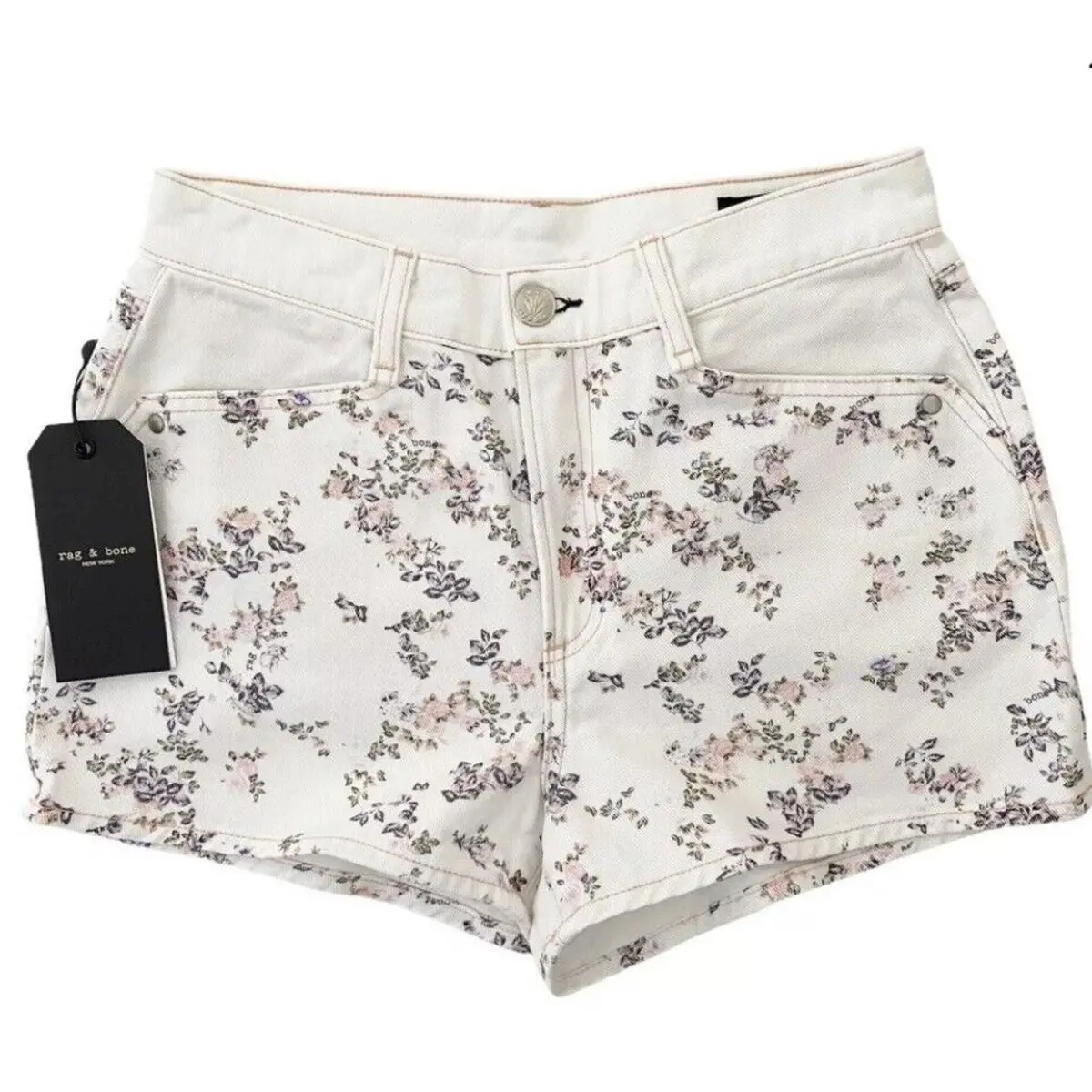 Rag Bone Micro Floral Ellie Denim Shorts White Size 27 Made in Usa by Rag & Bone