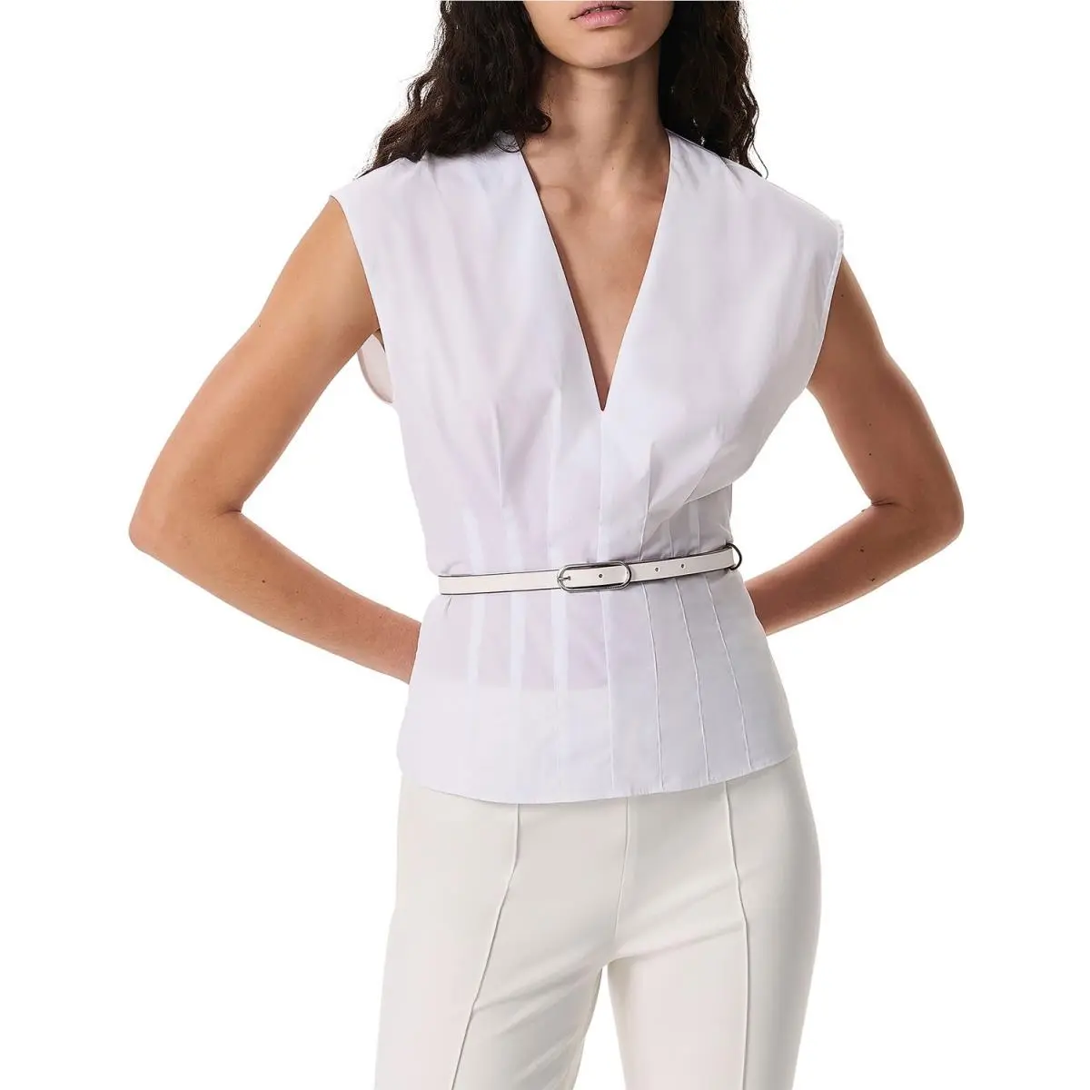 Rag Bone Womens Ines V-neck Cotton Poplin Top 10 White