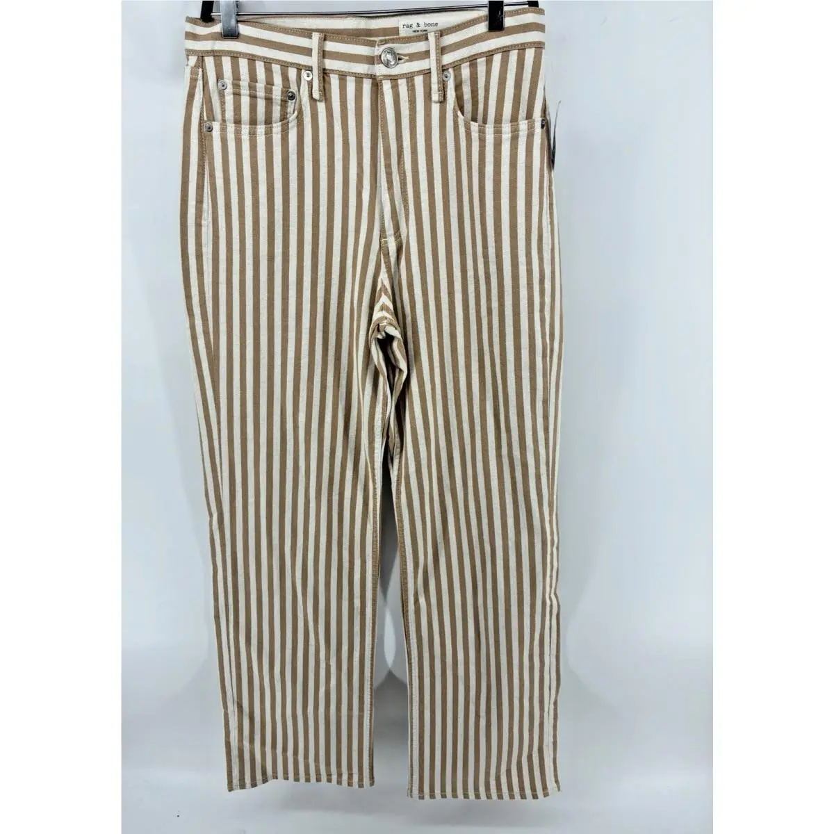 Rag Bone The Shea High Rise Relaxed Straight Pants Stripe Tan Size 29