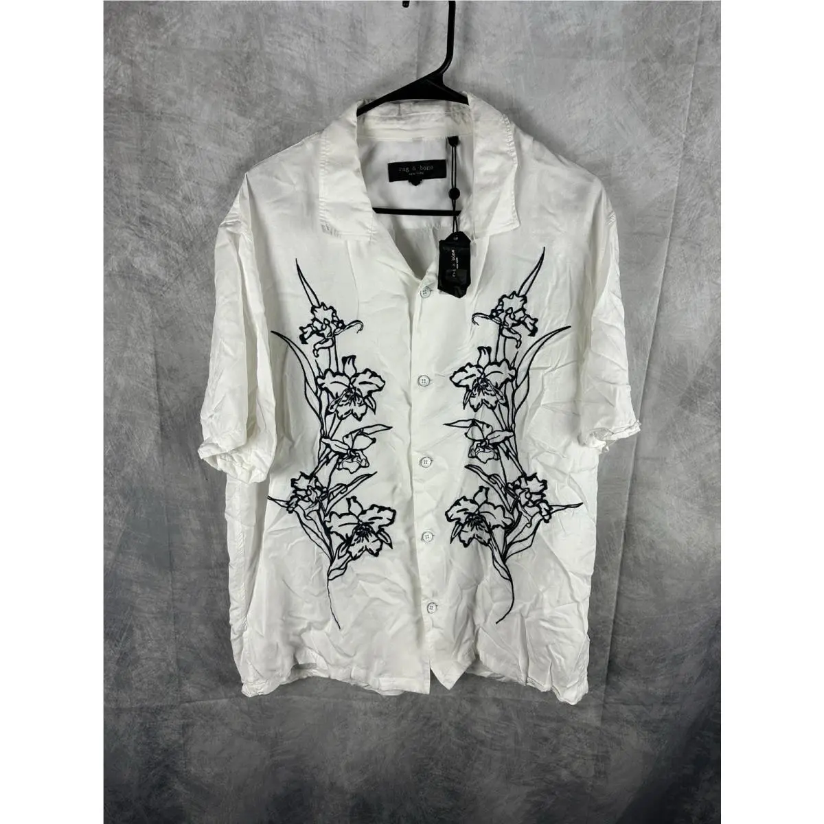 Mens - Rag Bone Shirt - XL - Very Resort Embroidered Shirt - Aged White