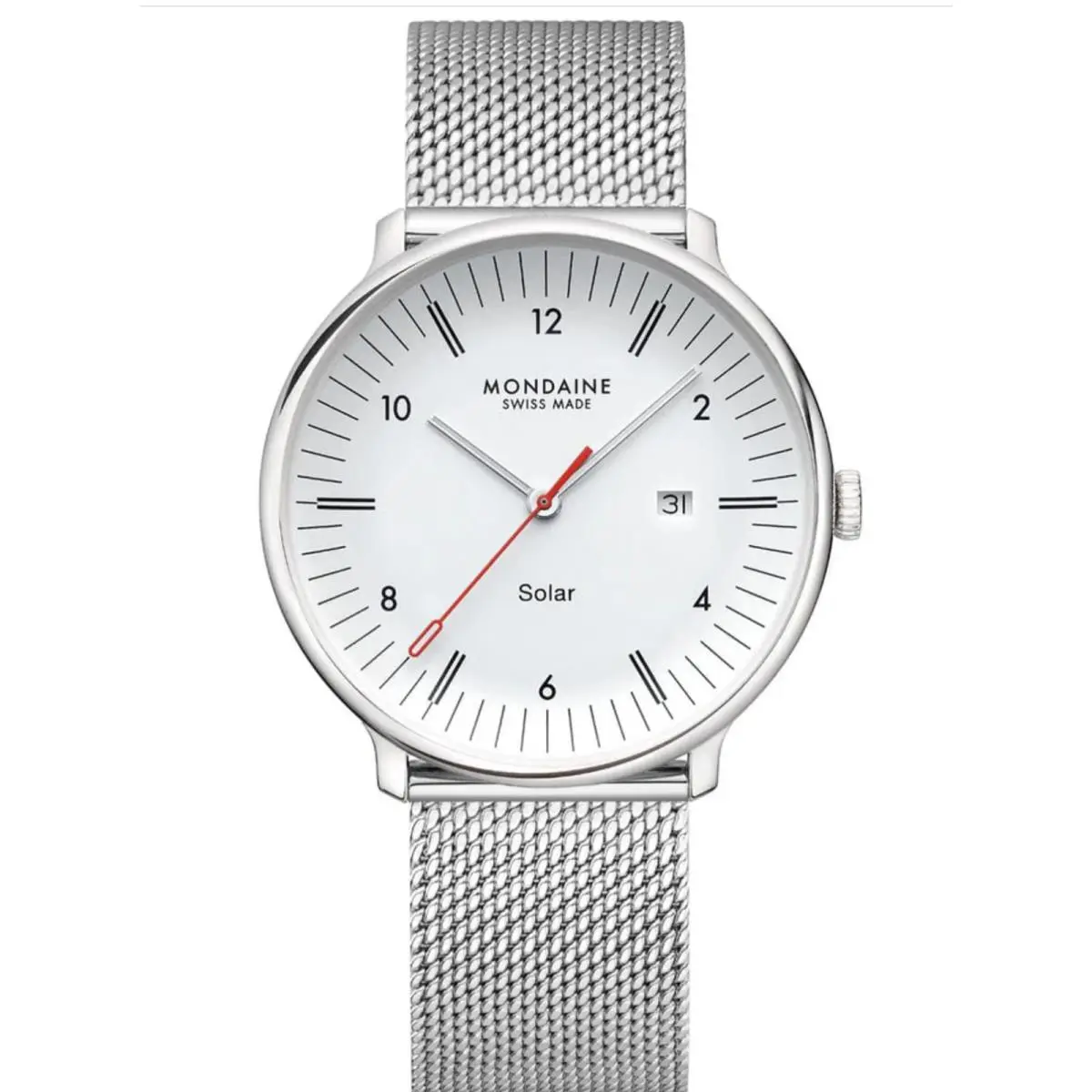 Solar Swiss Watch MLE.41910.SM Double Sapphire Glass Milanese 41mm by Mondaine