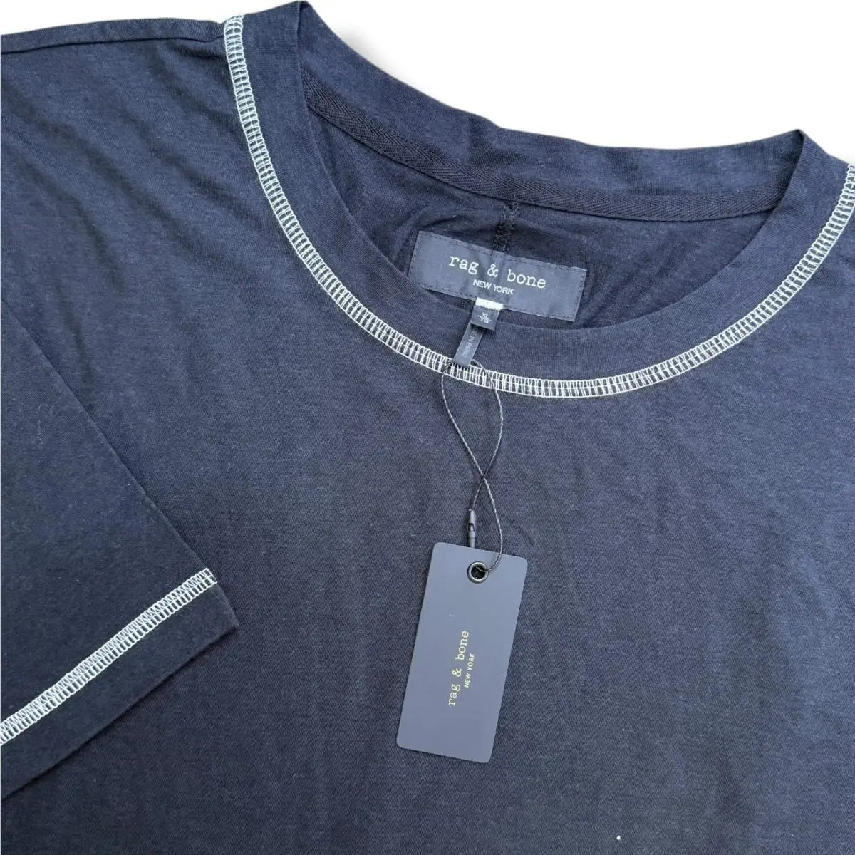 Rag Bone Matthew Relaxed Black Tee Men XL Black Contrast Stitching Casual