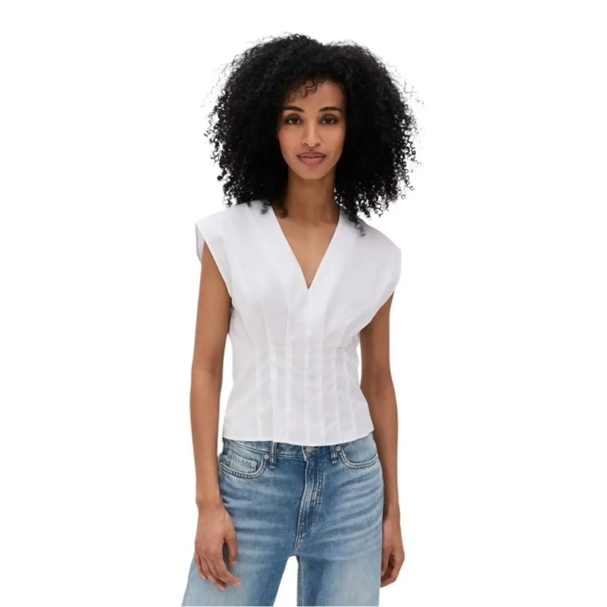 Rag Bone Ines Poplin Pleated White Cotton Tailored Top Shirt 4