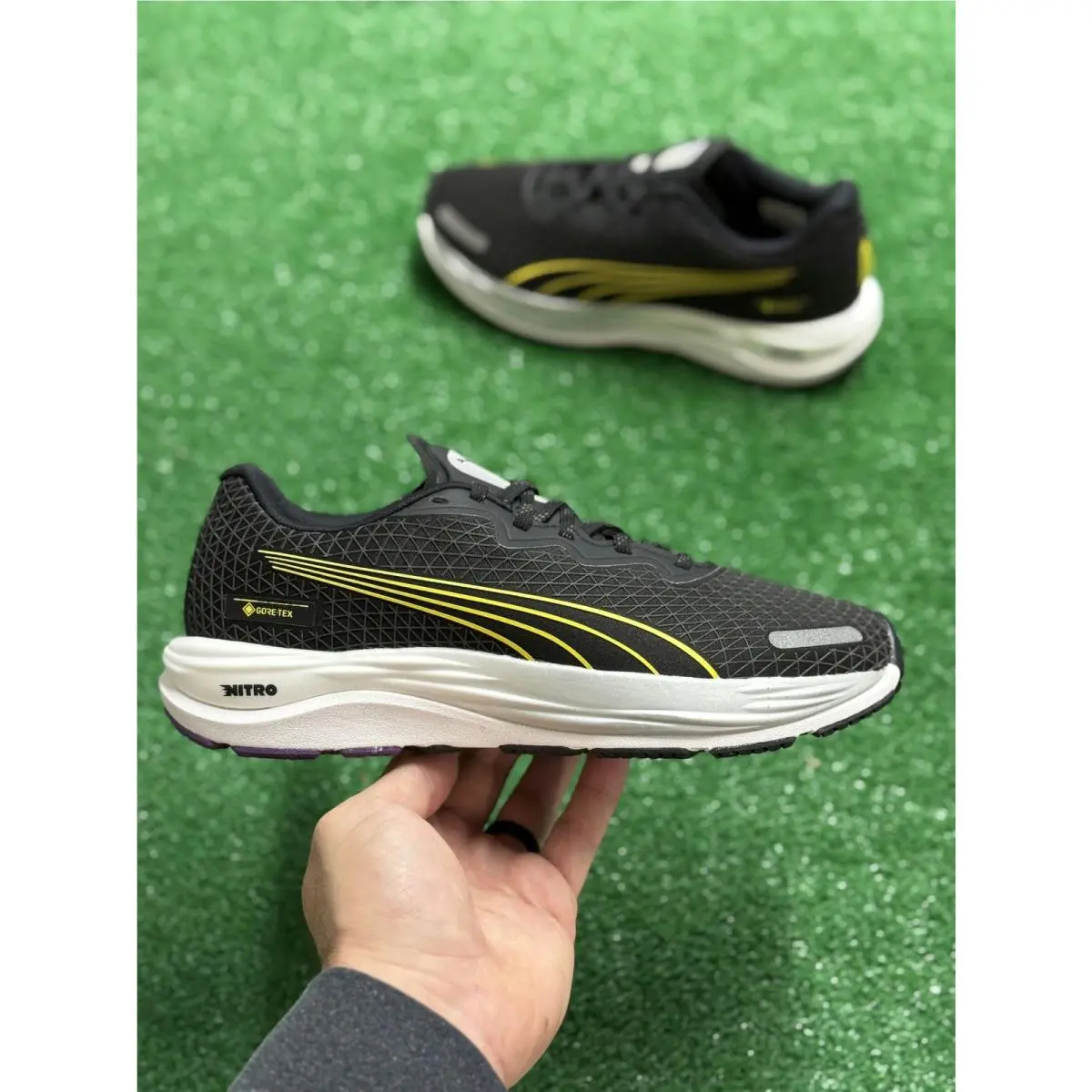 Puma Velocity Nitro 2 Gore-tex Black Yellow Womens Running 377508-04 Sz 8