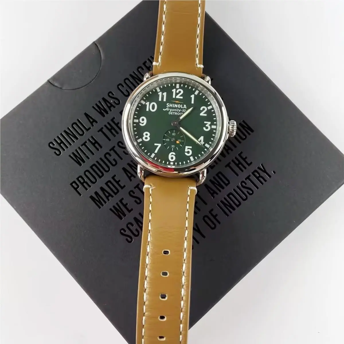 The Runwell Green Dial and Tan Leather Strap Men/women Quartz Watch 41MM by Shinola