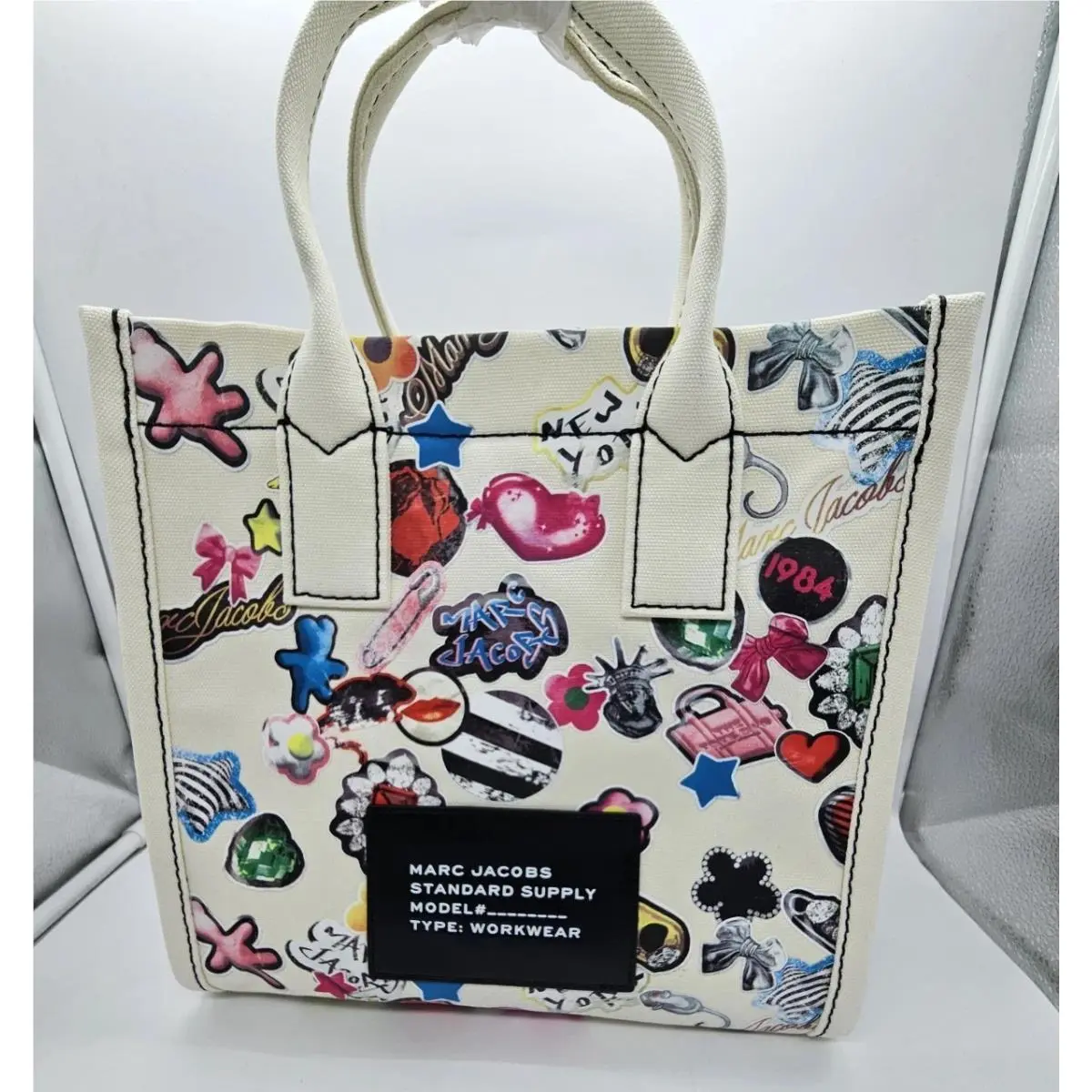 Marc Jacobs Sticker Print Canvas Tote White Limited Edition MK026049