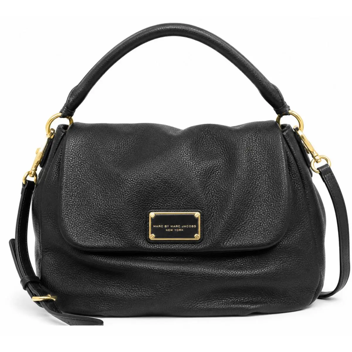Marc by Marc Jacobs Classic Q Large Black Leather Shoulder Bag Gold Hardware