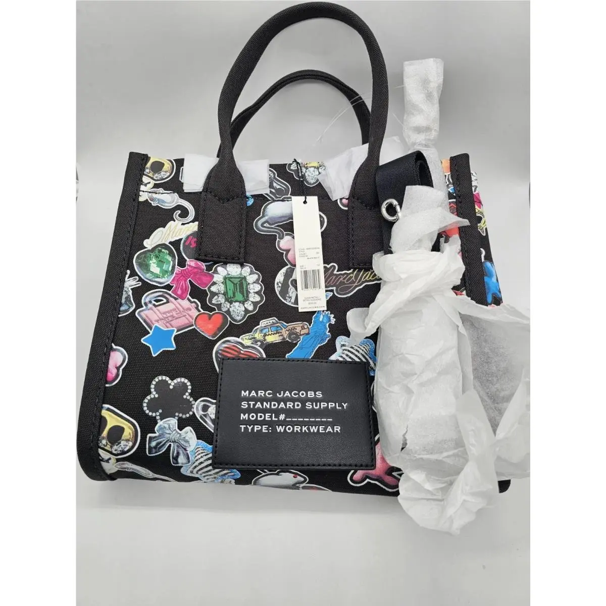Marc Jacobs Sticker Print Canvas Tote Black Limited Edition MK026049