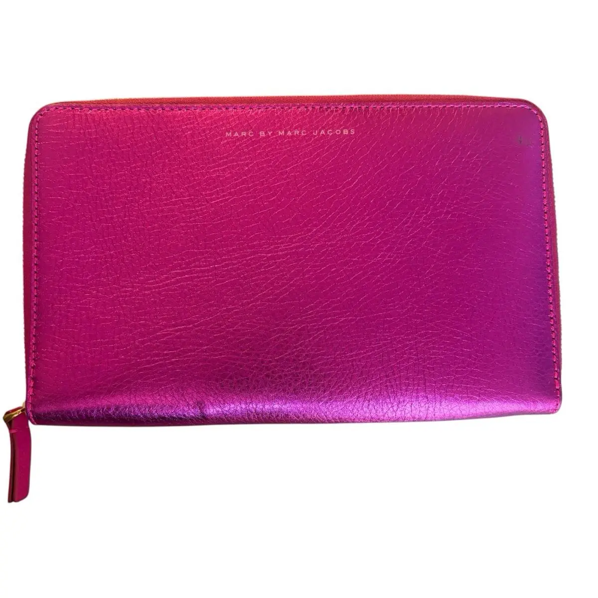 Marc Jacobs Leather Wallet Zip Around Card Holder Pink Metallic