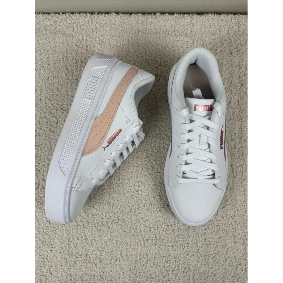 Puma Shoes Womens 8 White Pink Smash Platform V3 Maze Casual Lace Up Sneaker