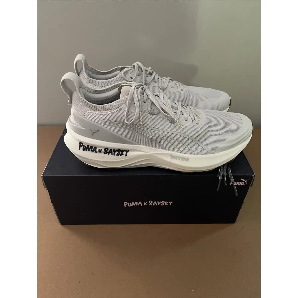 Puma Foreverrun Nitro 2 Saysky Feather Gray Athletic Shoes Sneakers Mens Size 13