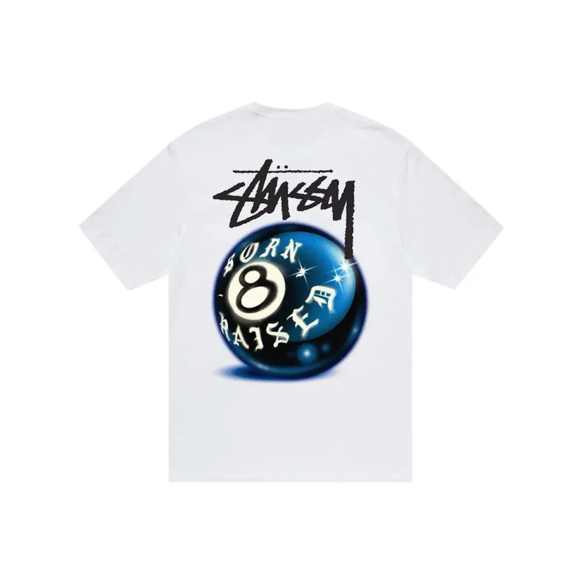 Born X Raised 8 Ball Tee Shirt White Men’s Large Hip Hop Skater by Stussy