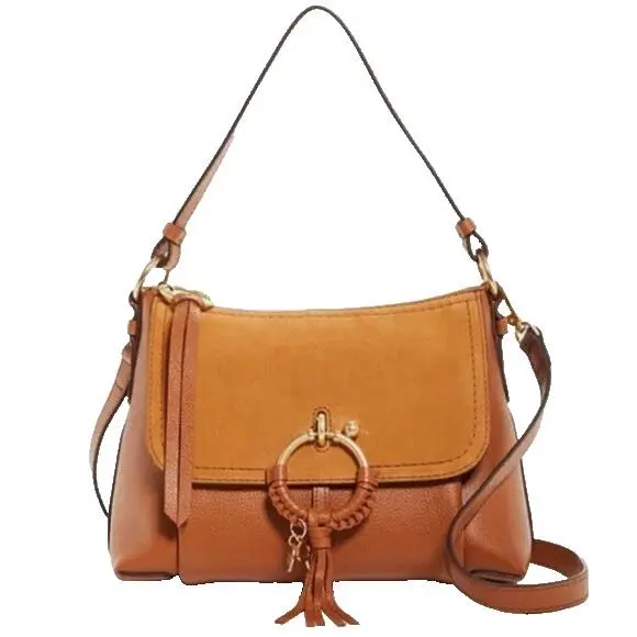 See By Chloe Joan Leather Suede Flap Top Zip Caramel Shoulder Bag