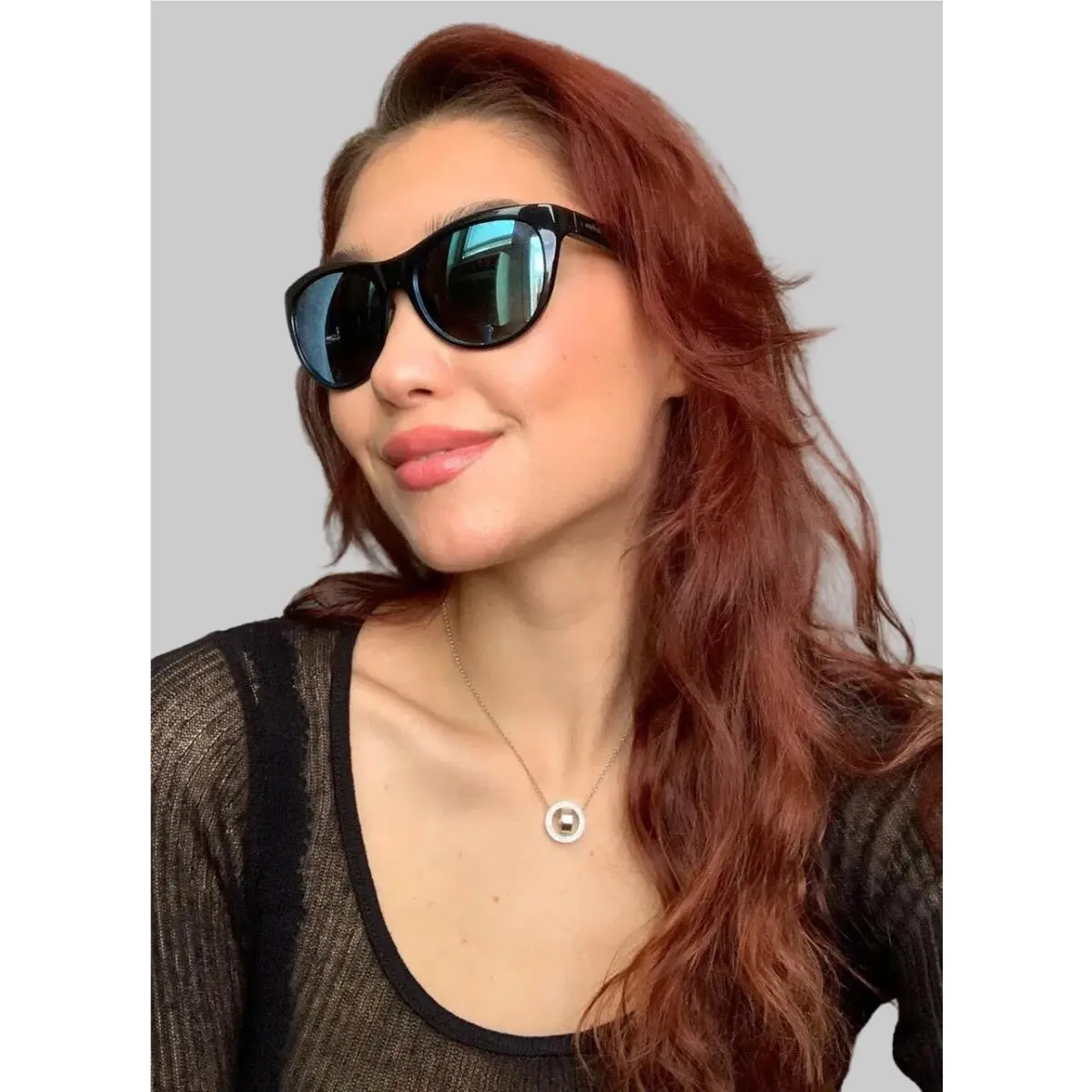 Polarized Revo RE103799 Black Cat Eye Blue Mirrored Women`s Sunglasses G6
