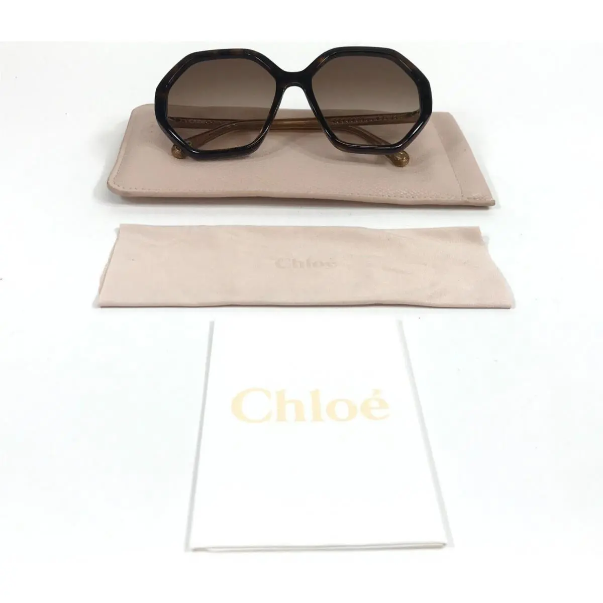 Chloe Sunglasses CH0008S 004 Havana Gold Heptagonal Frames Brown Gradient Lenses