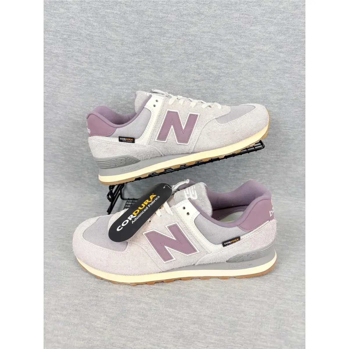 New Balance 574 Sneakers Womens 13.5 M Grey Purple Gum Sole Lifestyle Cordura