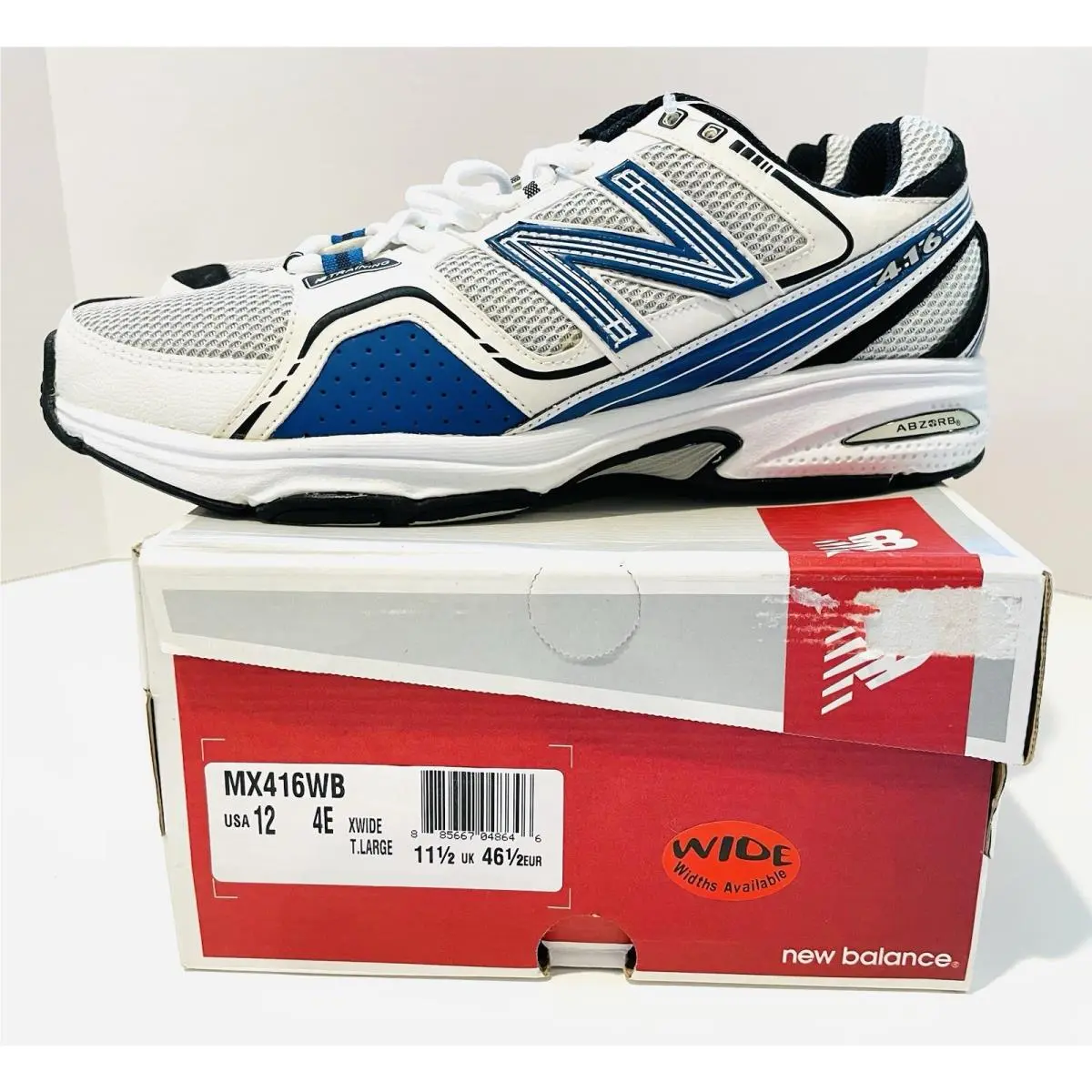 New Balance Men’s 416 MX416WB Low Top Sneakers White/blue/black Size 12 4E Wide