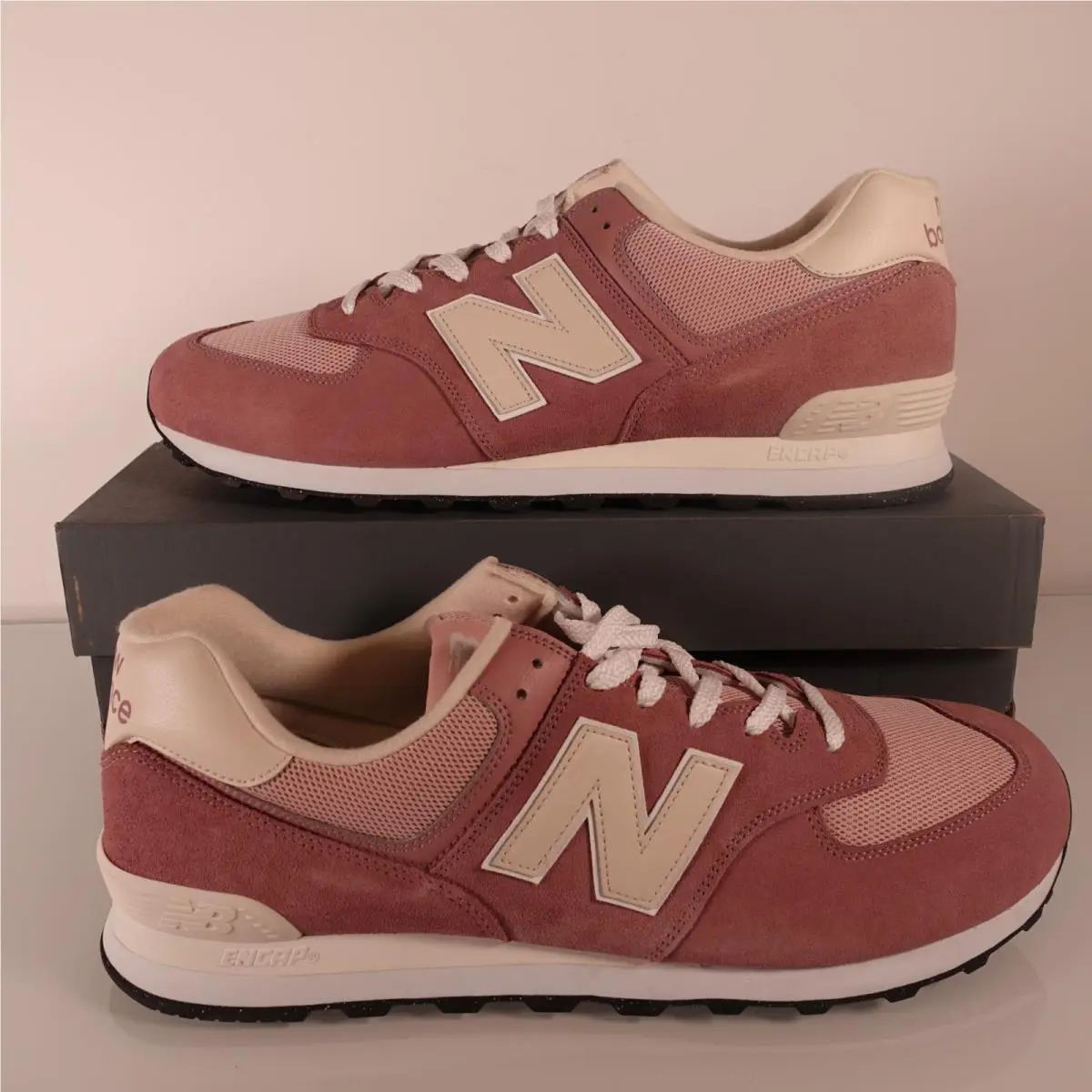 New Balance 574 Classics Pink Beige Suede Mesh Mens Size 17D Womens Size 18.5D
