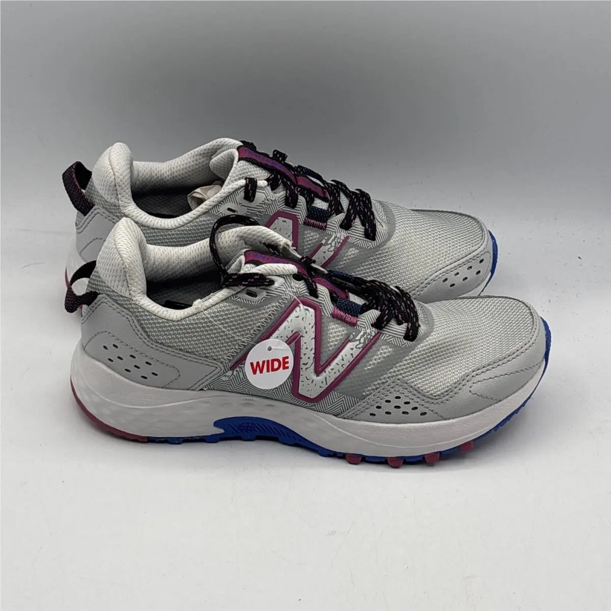 New Balance 410v8 Trail Running Shoes Womens 6 Grey Blue Pink Wide WT410LR8