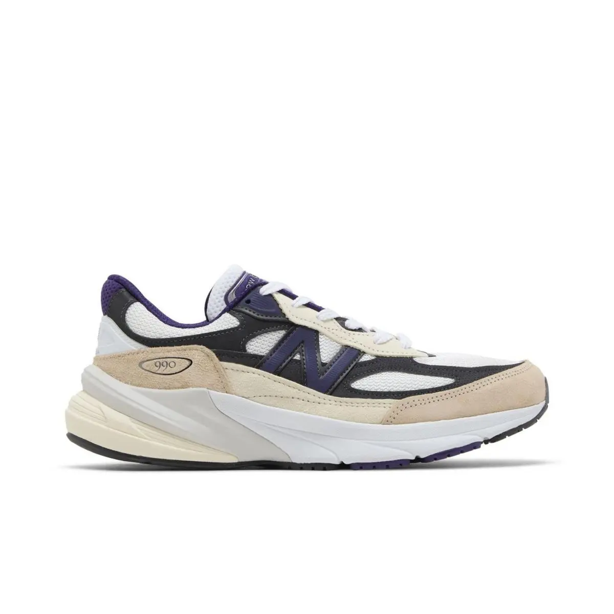 Usa-made New Balance 990v6 in White Black Plum Phantom Men`s 11.5