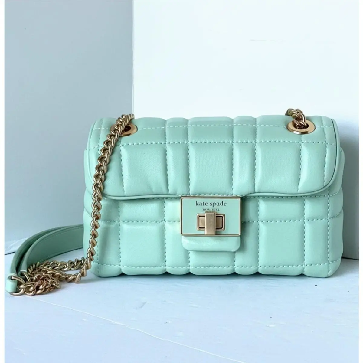 Kate Spade Evelyn Small Quilted Leather Chain Shoulder Bag Pistachio Green