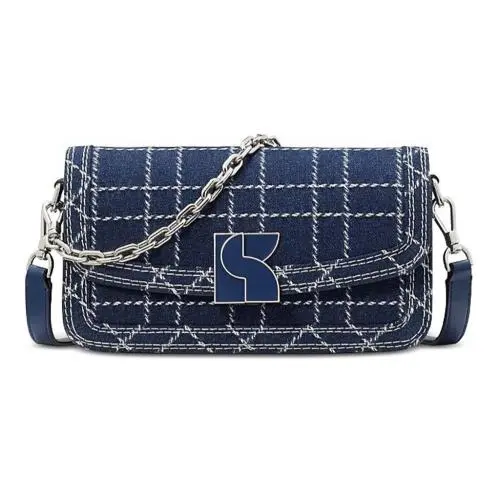Kate Spade New York Dakota Denim Check Crossbody Bag Indigo Multi Silver