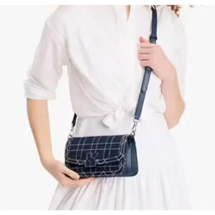 Kate Spade New York Dakota Denim Check Crossbody Bag Indigo Multi Silver