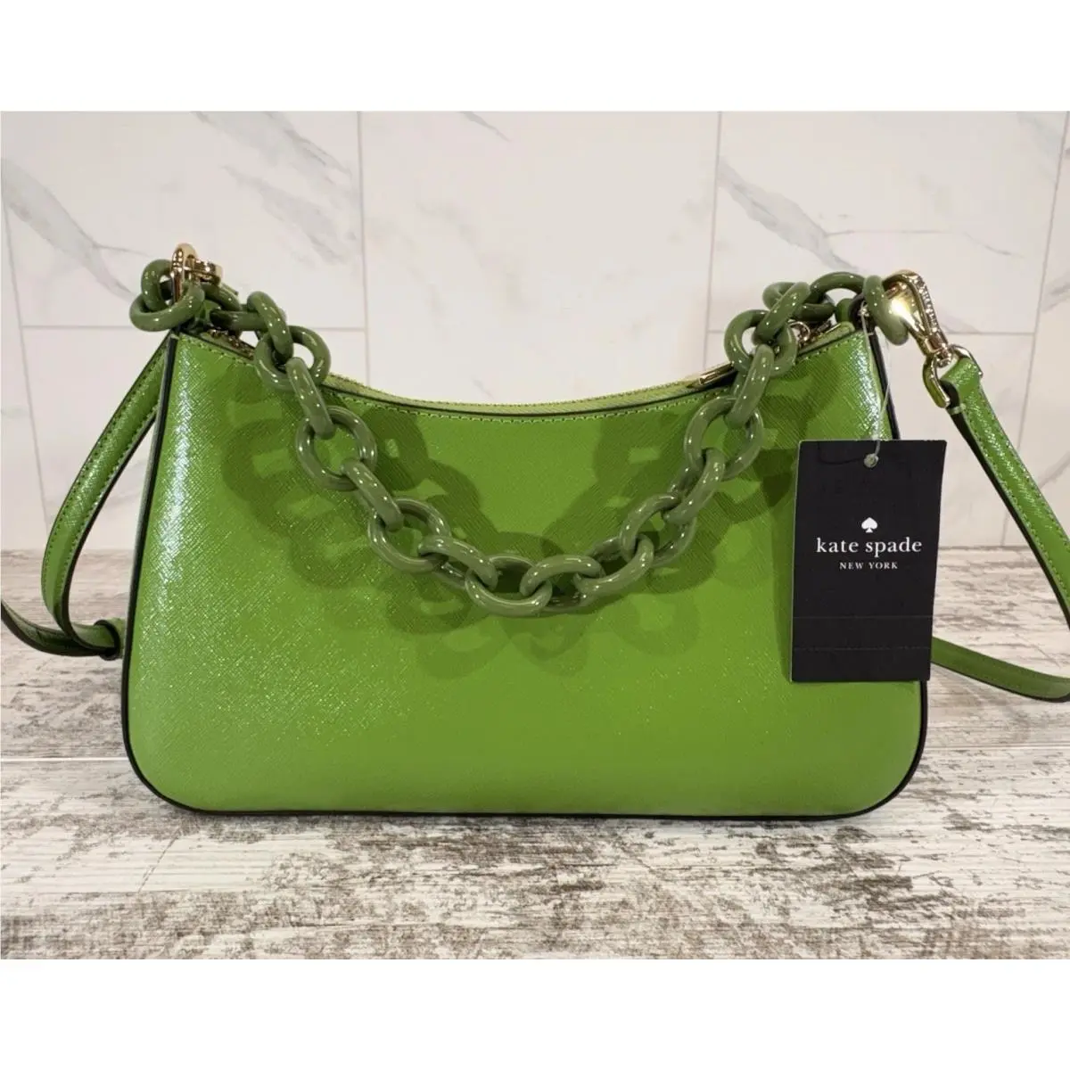 Madison Pochette KG623 Turtle Green Resin Chain New by Kate Spade