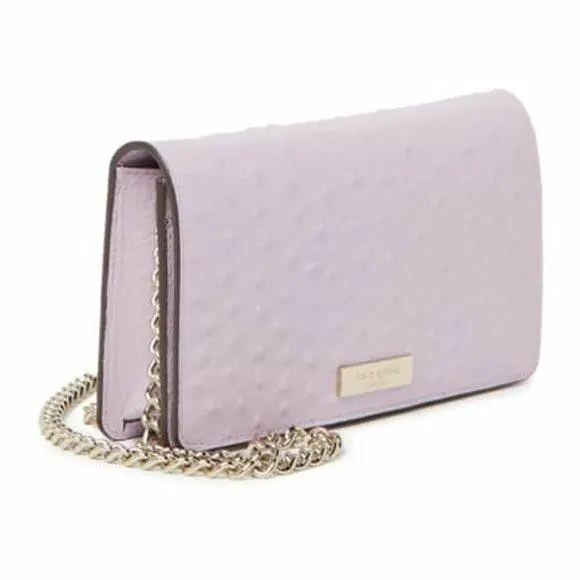 Kate Spade Womens Purple Leather Crossbody Ostrich Embossed Wallet Handbag New