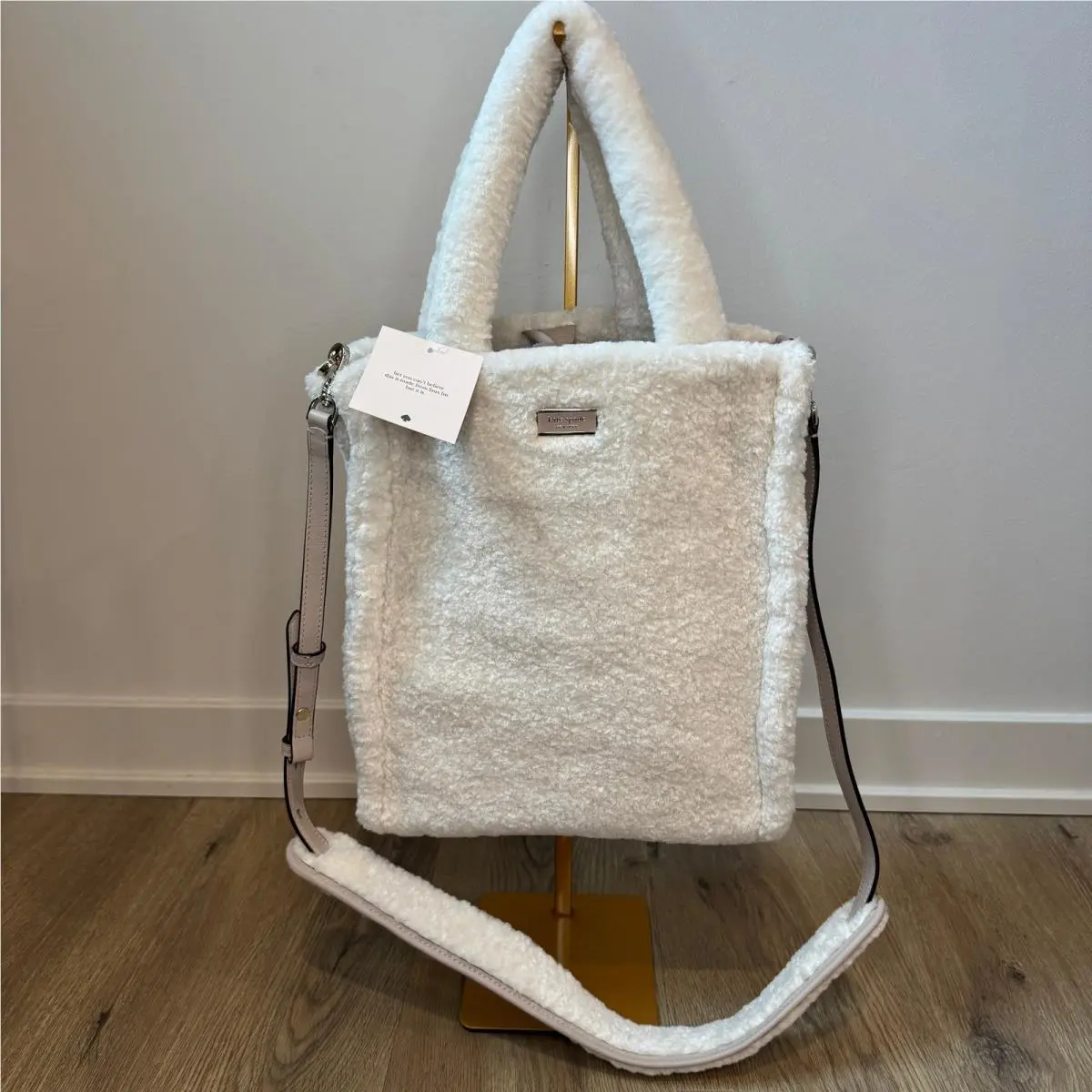 Kate Spade Sam Fluffy Medium Crossbody Tote Antique Ivory Fur W/ Duster