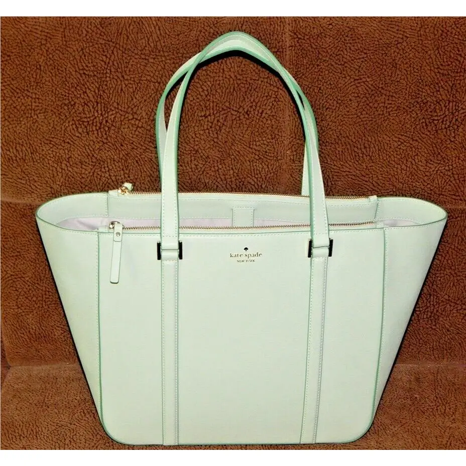 Kate Spade Briar Newbury Lane Leather Three Compartments Lt Olive Tote Bag