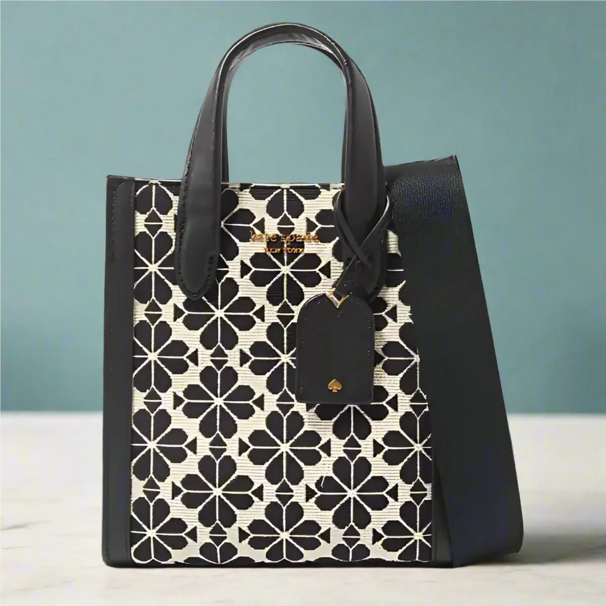 Kate Spade Manhattan Mini Tote Blue Floral Jacquard Leather Crossbody