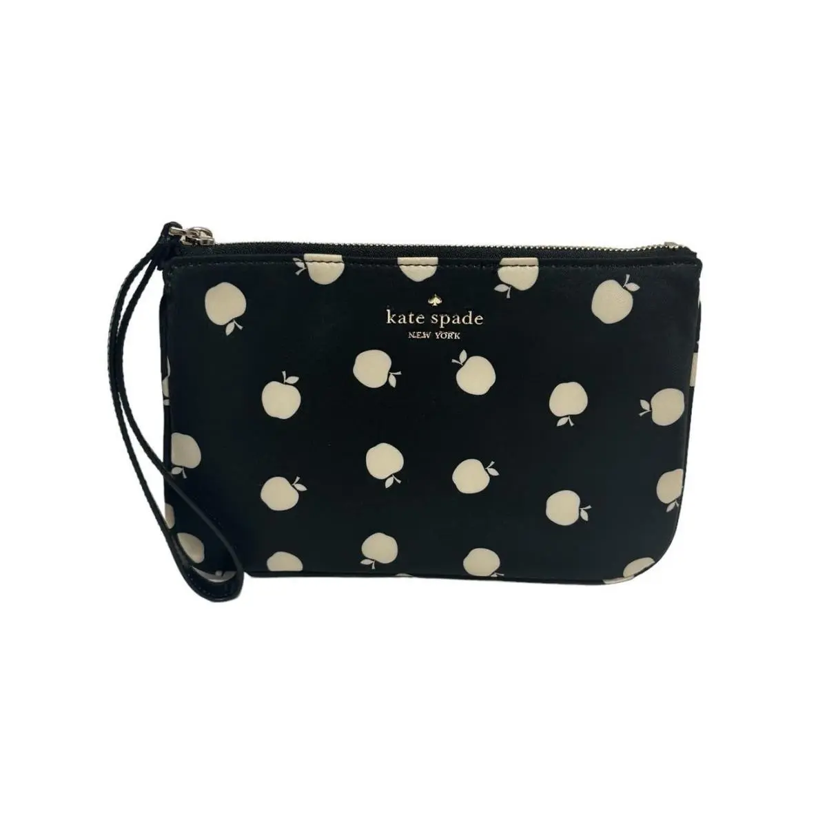 Kate Spade Chelsea Apple Printed Nylon Medium Wristlet Zip Pouch Black