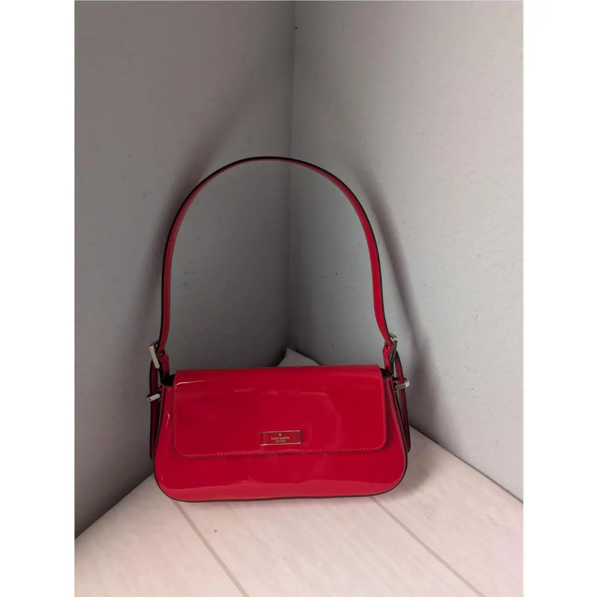 Kate Spade KN198 Bridget Shiny Leather Small Flap Shoulder Bright Red