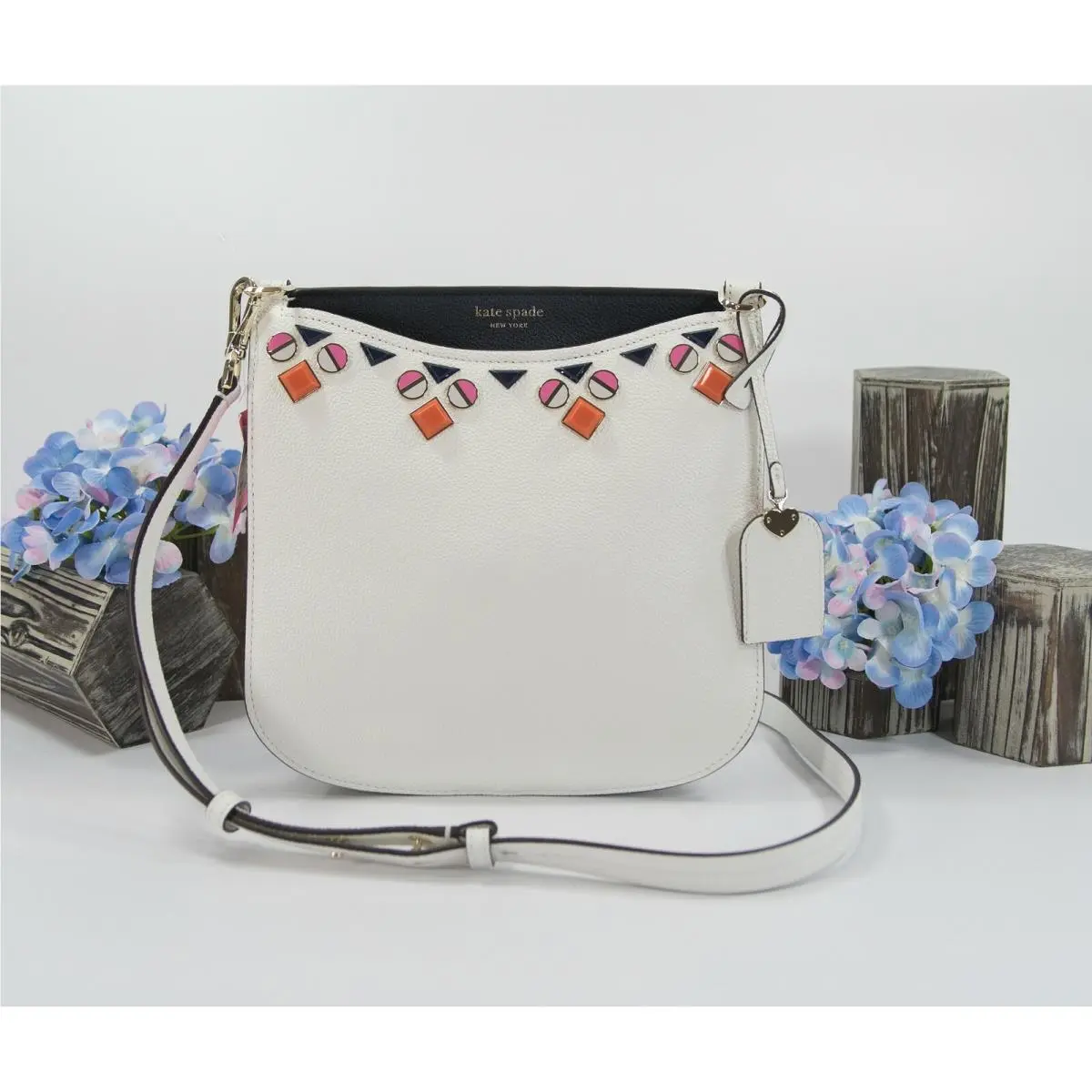 Kate Spade Optic White Navy Margaux Large Jewel Messenger Crossbody Bag