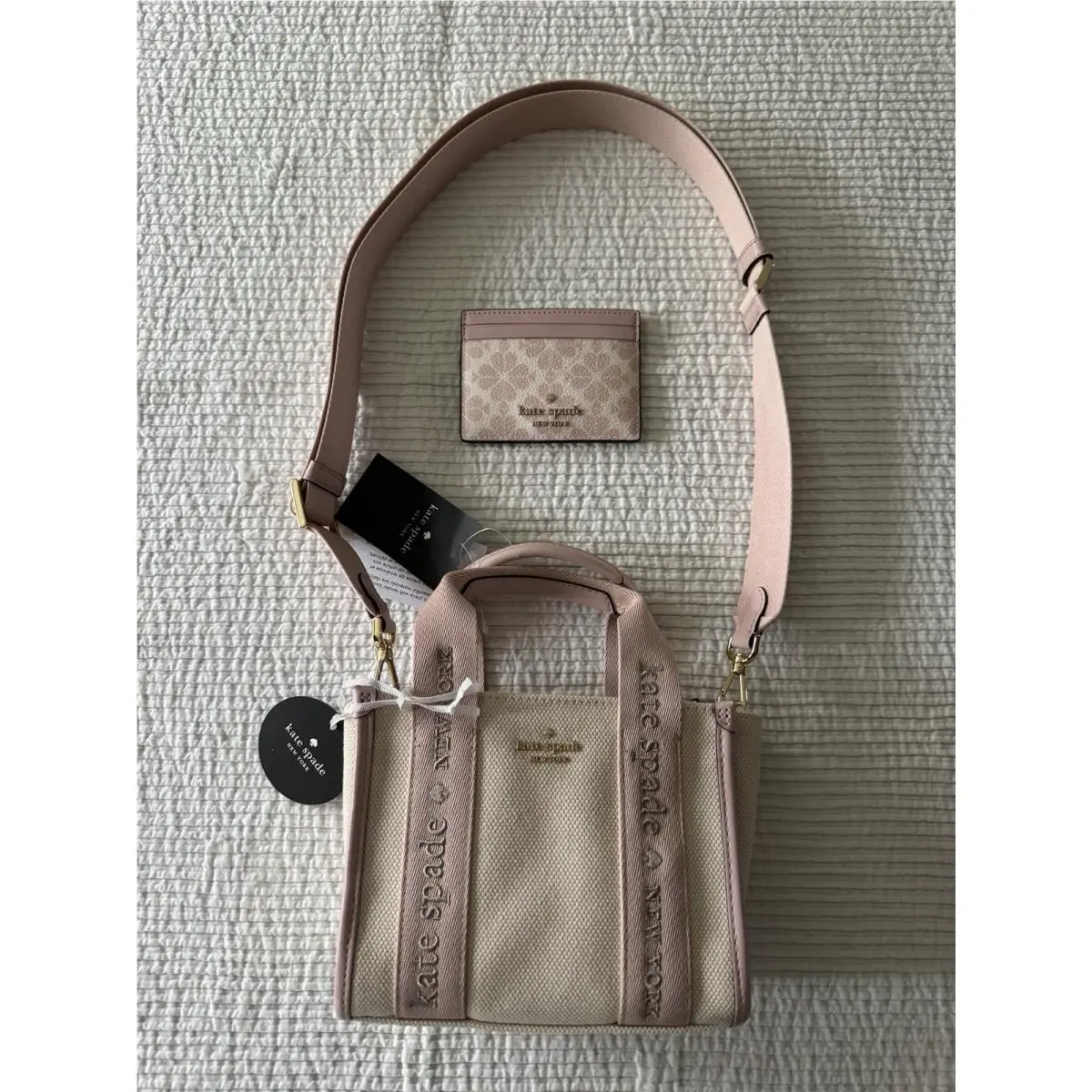Kate Spade Kip Canvas Mini Tote Rose Smoke Pink Crossbody Plus Wallet/card Holde
