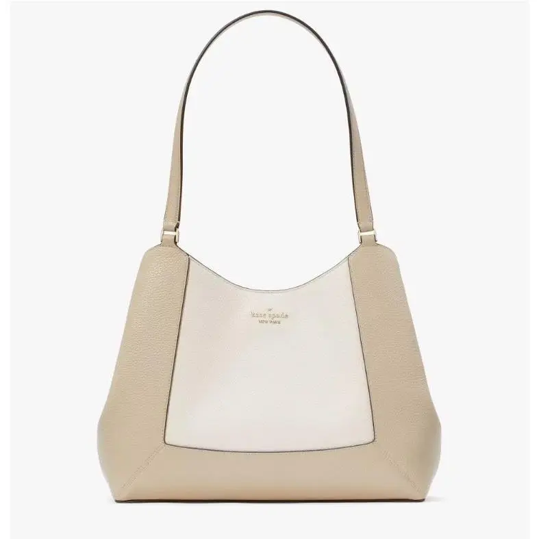 Kate Spade Womens Pebble Leather Large Shoulder Handbag Lena Sand Colorblock New