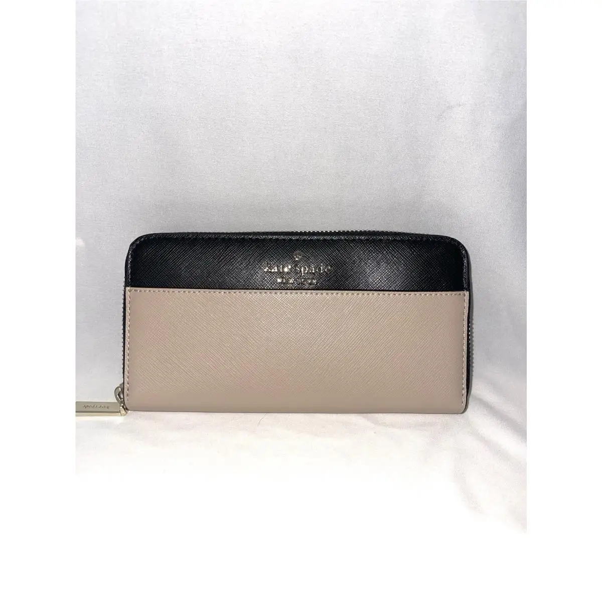 Kate Spade New York Staci Continental Black and Beige Leather Zip Around Wallet