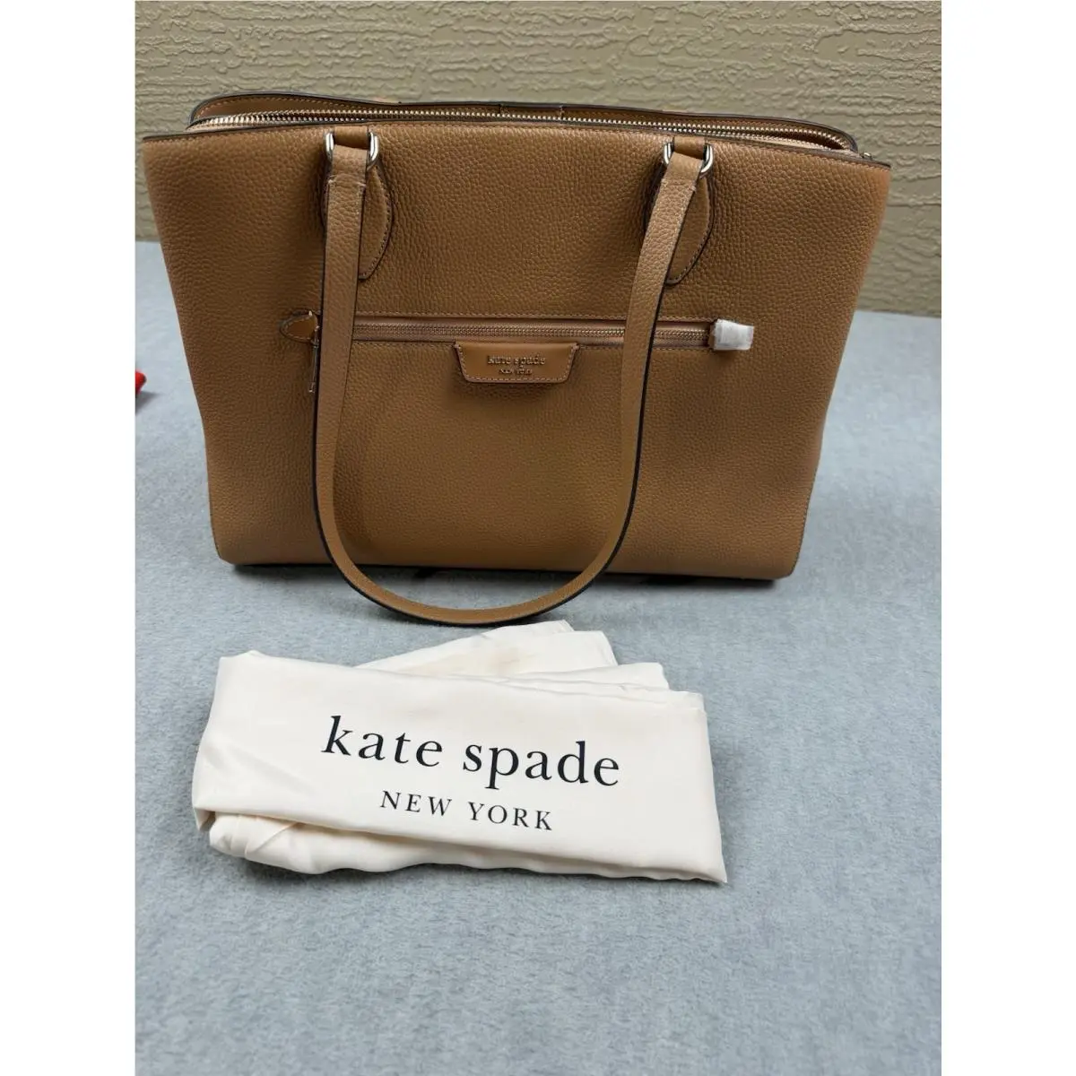 Kate Spade Hudson Pebble Leather Work Tote Bag Bungalow Tan K1425 Dust Bag