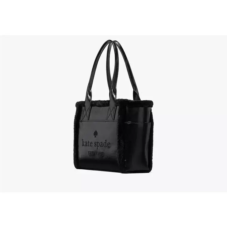 Kate Spade Jett Shearling Patent Leather Embroidered Logo Large Tote