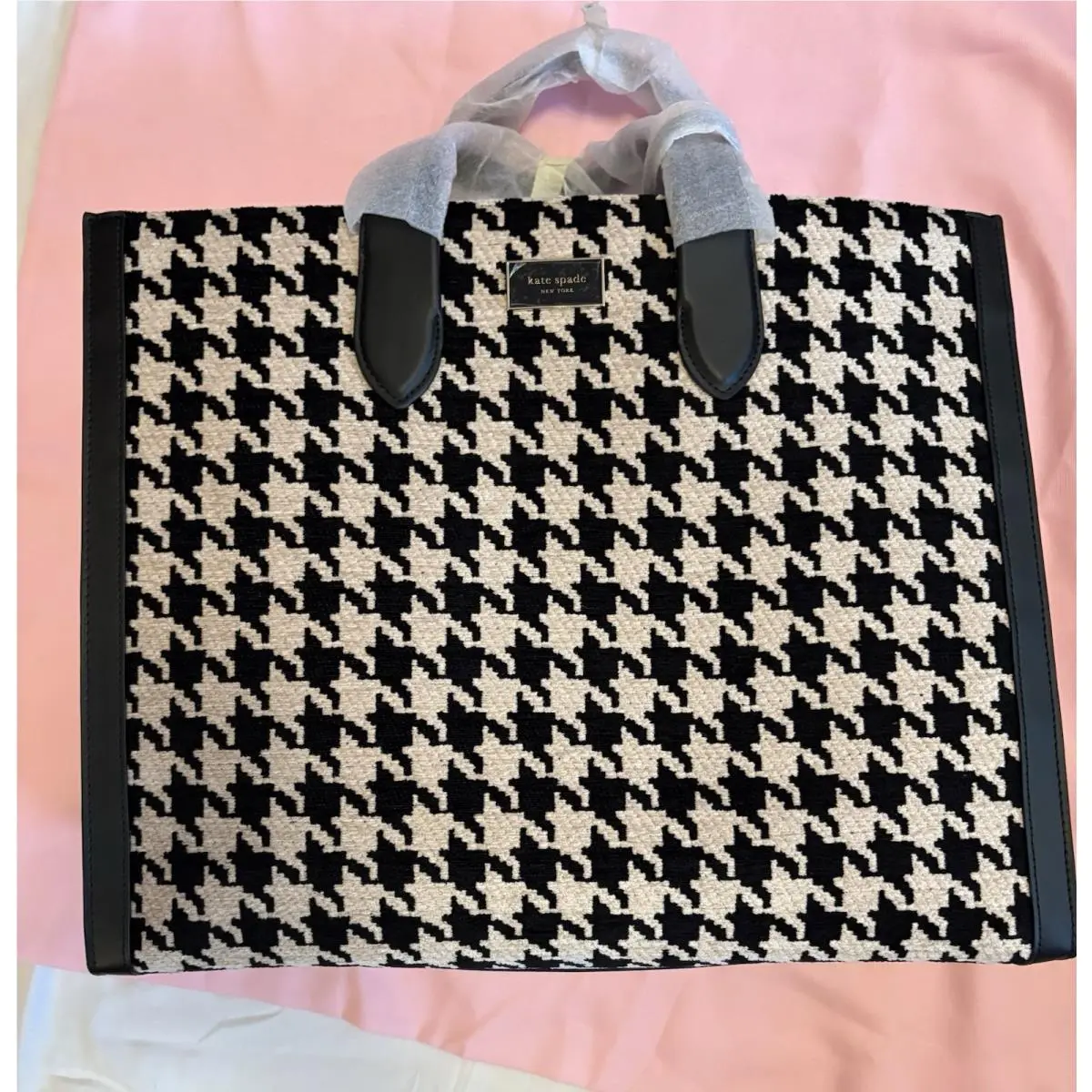 Kate Spade Manhattan Hound Tooth Large Tote Bag K4430 0039001 Dust Bag