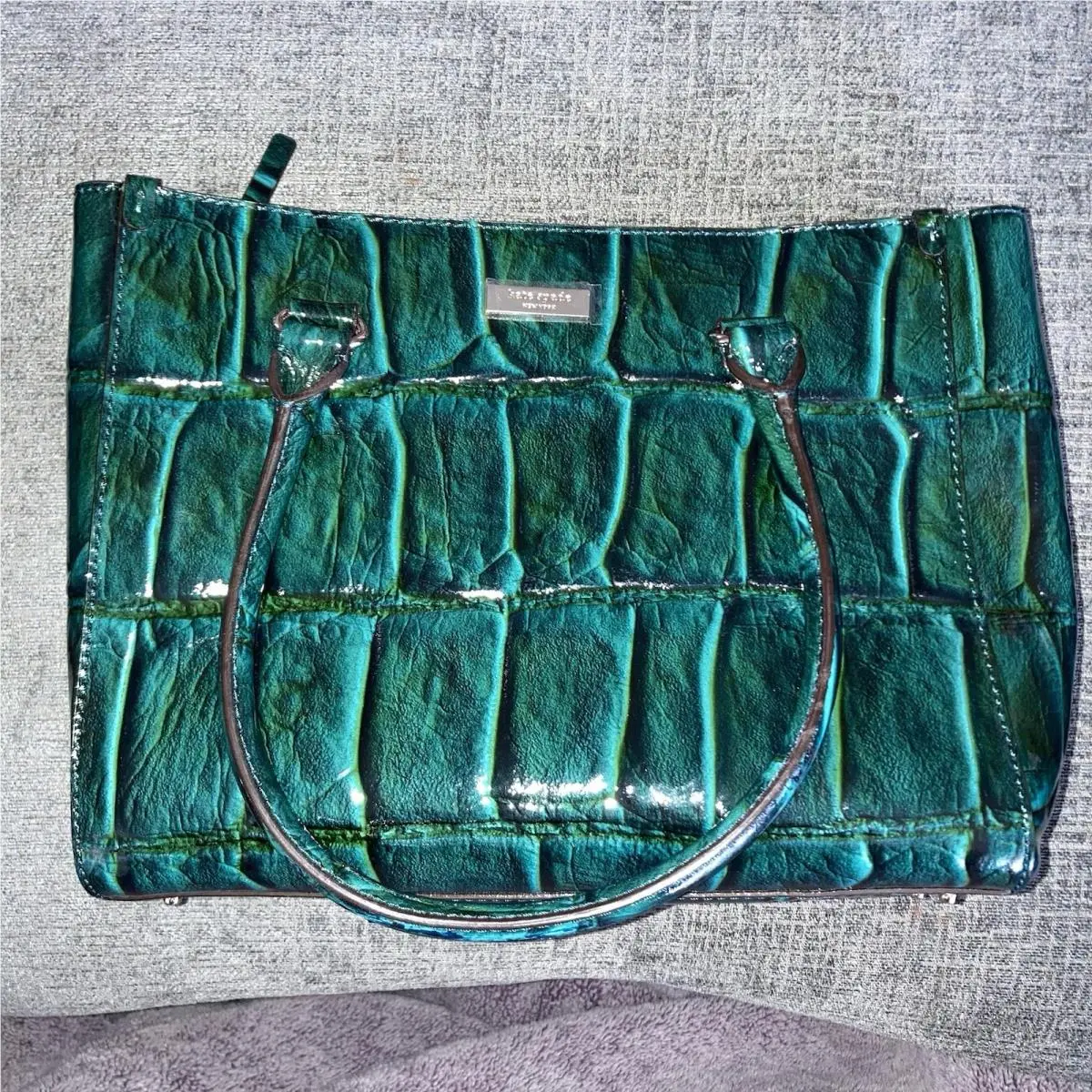 Kate Spade Emerald Green Croc Embossed Large Purse Bag New