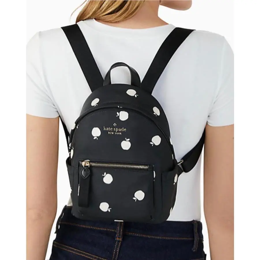 Kate Spade Chelsea The Little Better Nylon Mini Backpack - Apple Orchard Toss - Lining: Black, Exterior: Black, Hardware: Gold