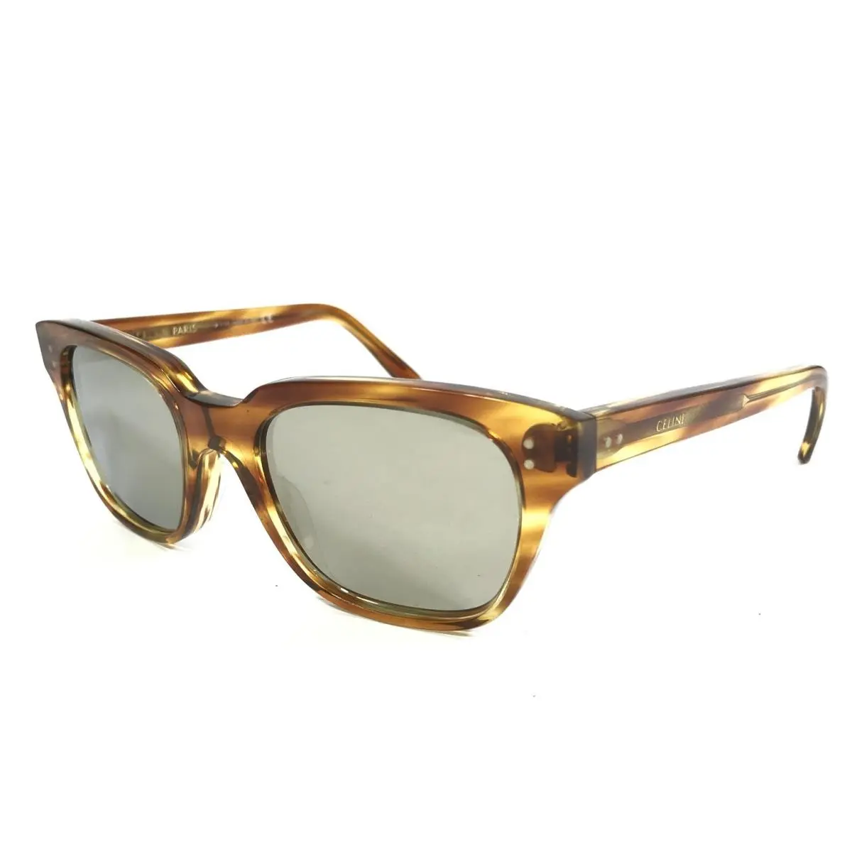 Sunglasses CL40061I 56C Brown Horn Square Frames w/ Silver Mirror Lenses by Celine