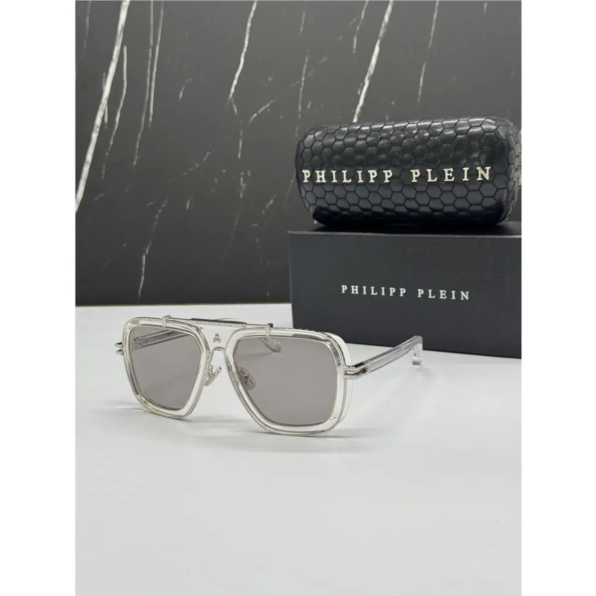 Philipp Plein SPP109V 79F Clear Silver Pilot Frames Sunglasses Philipp Ple