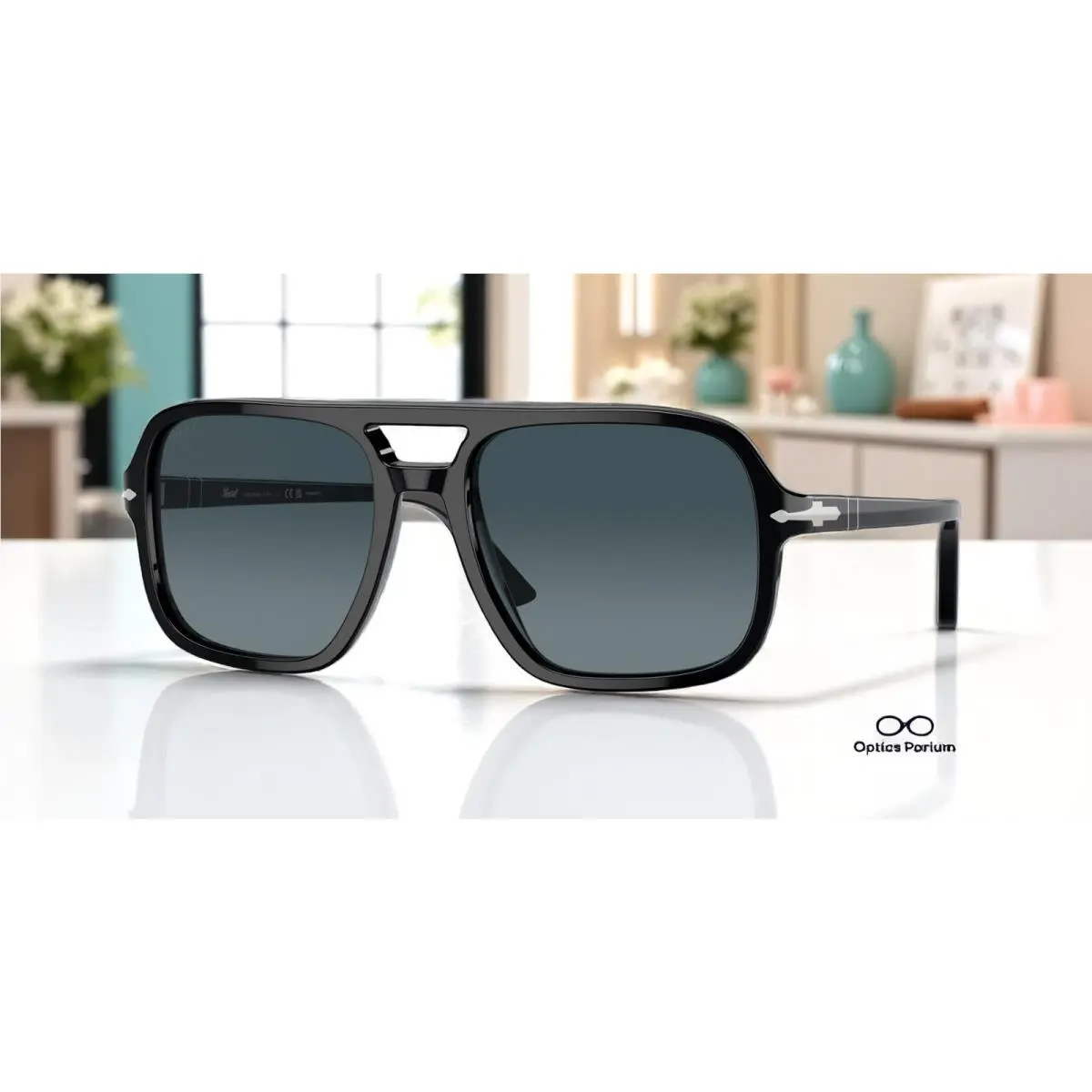 Persol PO3328S 95 S3 Black Lt Blue Grad Dk Blue Polarized 58 mm Men`s Sunglasses